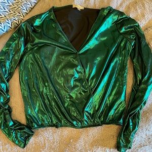 Shiny green top, size large, worn once